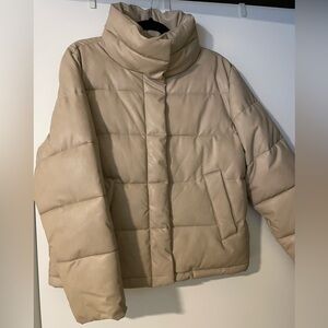 Women's Vegan Leather Puffer Jacket